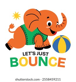 A flat style sticker of cute elephant playing with ball 
