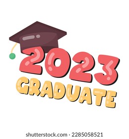 Here’s a flat style sticker depicting 2023 graduate 