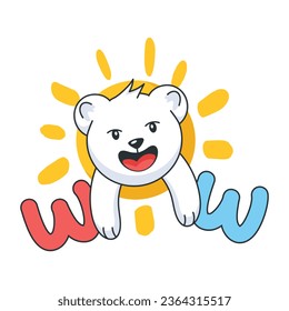 Flat style sticker depicting cute bear 