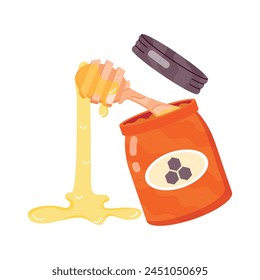 A flat style sticker of dripping honey jar
