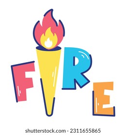 Flat style sticker of fire typography 