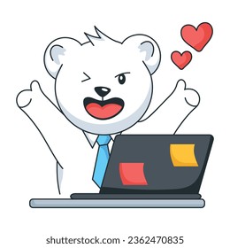 Flat style sticker of a happy employee bear 