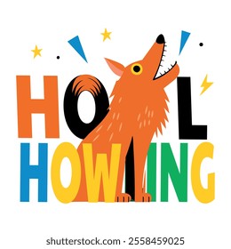 A flat style sticker of howling wolf 

