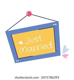 A flat style sticker of just married frame 