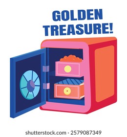 A flat style sticker of locker with golden treasure topography 