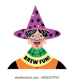 A flat style sticker of a party girl having brew fun 