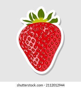 Flat style sticker with red strawberries. Vector sticker. Cute icon with strawberries. Fresh organic fruit.