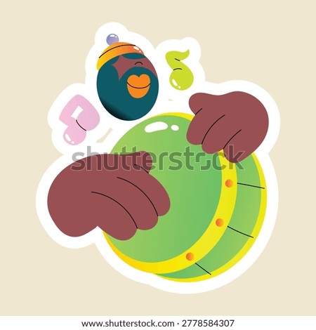 A flat style sticker showing Eid rhythm