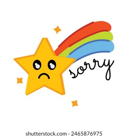 A flat style sticker showing sad star emoji 
