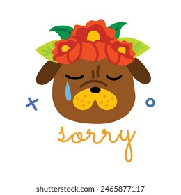 A flat style sticker of sorry dog face 