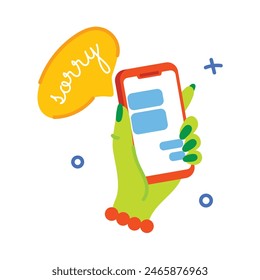 A flat style sticker of sorry message 