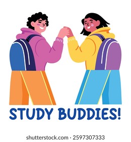 A flat style sticker of study buddies giving a fist bump 