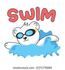 A flat style sticker of swimming bear 