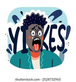 A flat style sticker of yikes typography