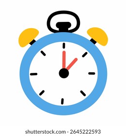 Flat style stopwatch illustration with blue and yellow details. Perfect for fitness tracking, sports training, time management, or countdown UI in workout and productivity themed projects.