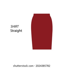 Iluminación del vector de falda recta de estilo plano. Icono del vector Skirt estilo caricatura aislado en fondo blanco. Falda roja moderna para las mujeres. La chica 
 Pictograma uniforme