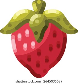 Flat style strawberry icon with vibrant red color and simple green leaves. Ideal for food designs, organic product illustrations, healthy eating themes, and fruit branding.