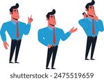 
Flat style stylized cartoon businessman in blue shirt illustration.