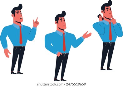 
Estilo plano estilizado hombre de negocios de dibujos animados en la ilustración de la camisa azul.