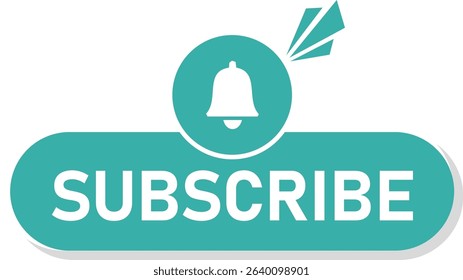 Flat style "Subscribe" button with bell icon and notification alert, ideal for videos, blogs, websites, and call-to-action UI elements.
