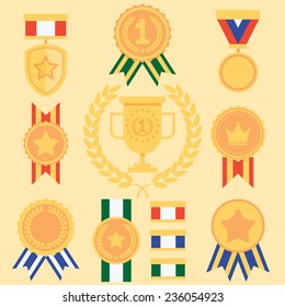 Flat Style Success Icons Medals And Badges Set