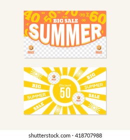 Flat Style Summer Big Sale Theme Web Banner Set, Horizontal Advertising Background Design