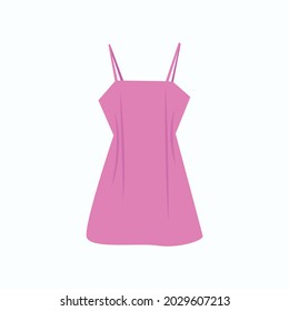 Flaches Sonnenkleid Vektorgrafik. Cartoon-Stilvolles rosafarbenes Kleid, Vektorsymbol einzeln auf weißem Hintergrund. Einfache Kleidung für den Sommer. Kurze Ziegenkleidung der Frau, Vektorpiktogramm