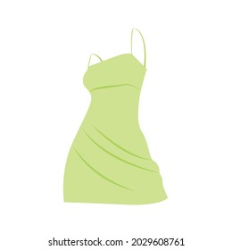 Flat Style Sun Dress Vector illustartion. Cartoon style sleeveless green dress vector icon isolated on white background. Simple short sundress for summer. Cute Woman's Dress vector pictogram