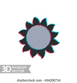 Flat style sunflower with stereoscopic anaglyph effect. Vector icon