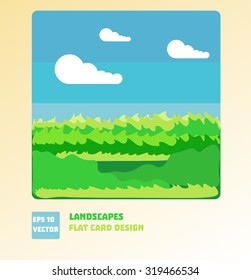 Flat style sunny summer green vector icon. Landscapes vector illustration design