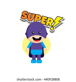 Flat style superhero character avatar on ribbon label creative design template man super hero profile full face view