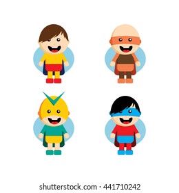 Flat style superhero character avatar on ribbon label creative design template man super hero profile full face view