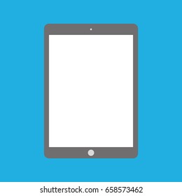 Flat style tablet style on blue background vector eps10. Grey color Tablet with white screen icon. Front view tablet with camera and menu button.