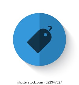 Flat style Tag illustration on blue folded circle with shadows on white