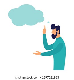 Flat style. Talking person. Man with thoughts on a white background. Illustration