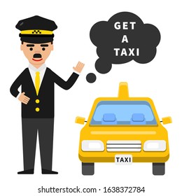  Flat style taxi driver. Vector character taxi driver. Driver. Taxi service. Flat style. Isolated. Vector.