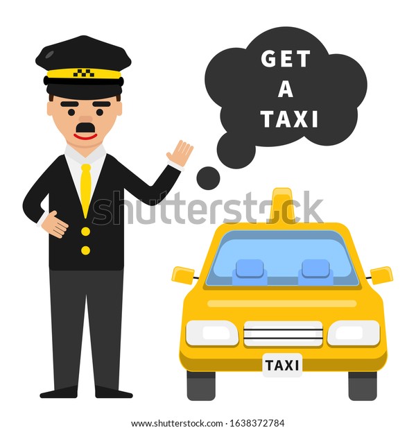  Flat style taxi\
driver. Vector character taxi driver. Driver. Taxi service. Flat\
style. Isolated. Vector.