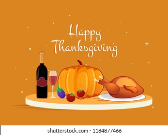 Flat style template design for Happy Thanksgiving Day with festival food elements.