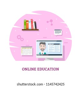Flat style template design for online webinar, online education, distant education technology concept. Usable for web banner, wed sites, printed materials, infographics