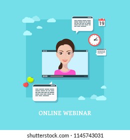 Flat style template design for online webinar, online education, distant education technology concept. Usable for web banner, wed sites, printed materials, infographics