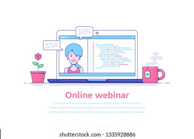 Flat style template design for online webinar, online education, distant education technology concept. Usable for web banner, wed sites, printed materials, infographics