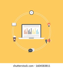 Flat style template design for online webinar, online education, distant education technology concept