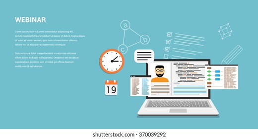 Flat style template design for online webinar, online education, distant education technology concept. Usable for web banner, wed sites, printed materials, infographics