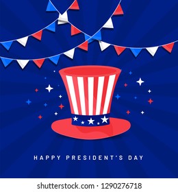 Flaches Muster oder Grußkartendesign mit Illustration von Onkel-Stein auf blauem Hintergrund für President Day.