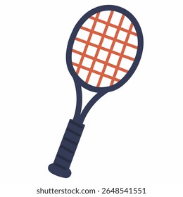 Flat style tennis racket icon with a fun, hand-drawn touch, ideal for sporty themes, educational projects, and active lifestyle illustrations.