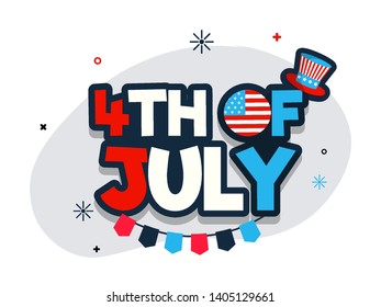 Flat style text 4th Of July with uncle sam hat for Independence Day banner or poster design.
