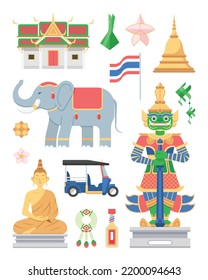 Flat style Thailand elements set for travel vector illustration