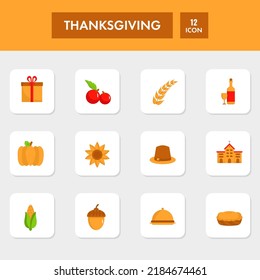 Flat Style Thanksgiving Square Icon Set.