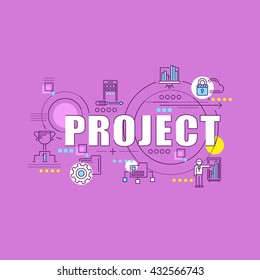 Flat Style, Thin Art Design. Project with line icons and elements. Can be used for web, development, infographics and other materials