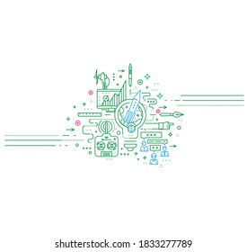 Flat Style, Thin Line Art Design. Set of application development, website coding information.